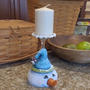 Margarita Glass Snowman Candle Holder Handpainted